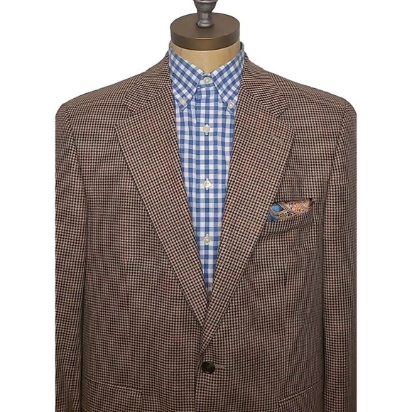 Vtg Chaps Ralph Lauren Blazer Mens 44R Houndstooth Silk Wool Sportscoat Canada - Picture 4 of 16